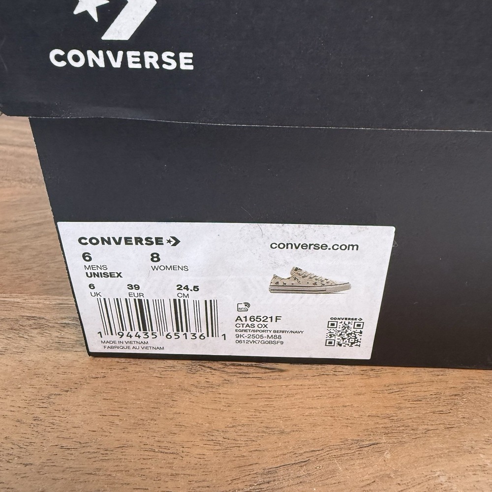New NIB Womens Converse CTAS OX Egret Sporty Berry Low Sneakers‎ Shoes Size 8 M - Picture 8 of 8